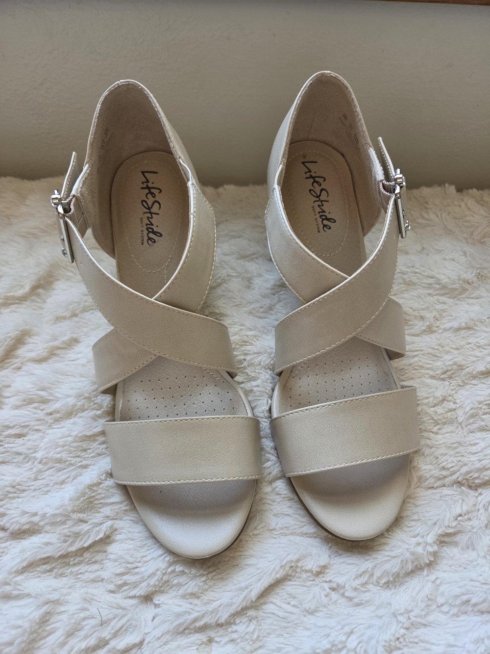 Life Stride Ivory Crisscross Comfort Sandals for Women